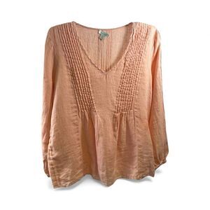 Sundance Peach Linen Embroidered Sleeve Blouse Size M